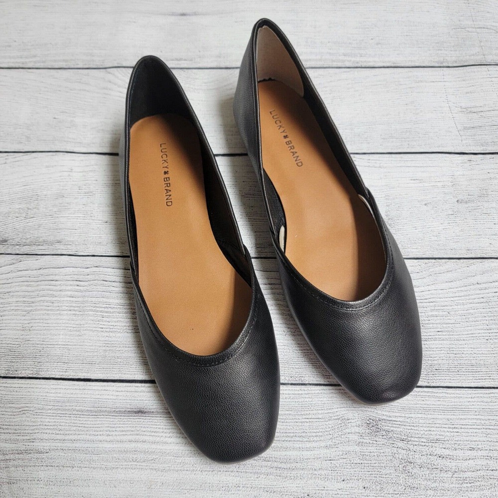 Lucky Brand Ameena Leather Skimmer Flats Black Women's Size 8